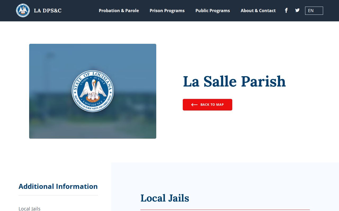 Louisiana DPS and Corrections page distinguishing La Salle Parish Jail and Olla correctional center