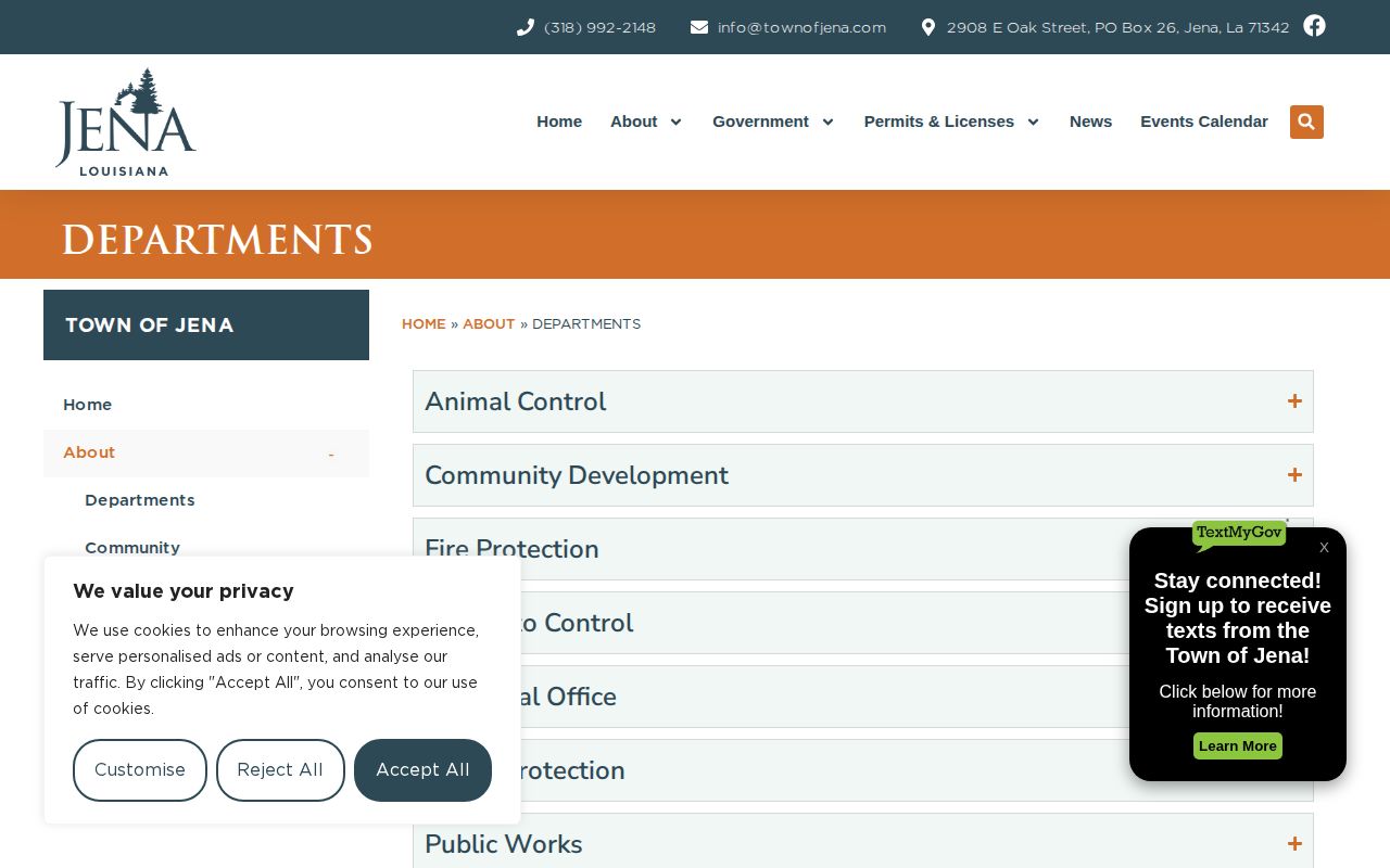 Official Town of Jena Police Department contact page